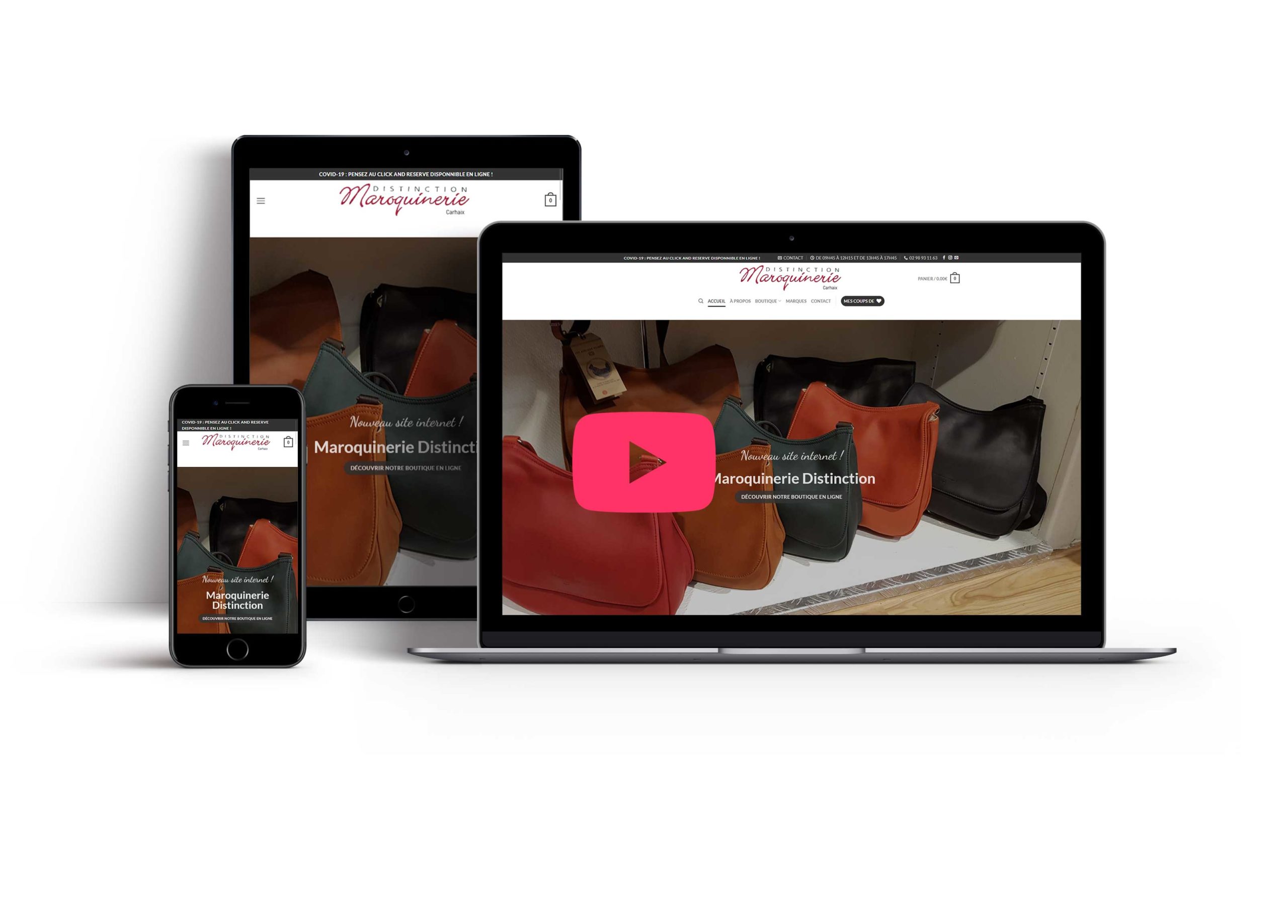 Image liens vers la vidéo présentant le projet du site internet de la boutique Maroquinerie Distinction